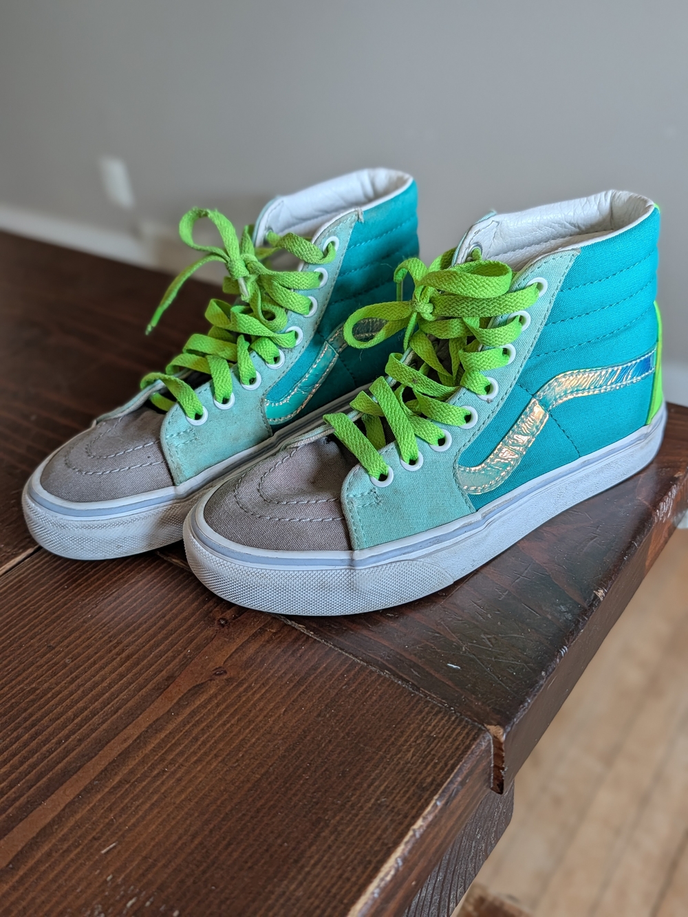 Vans Sk8-Hi High-Top Sneakers in Teal & Lime